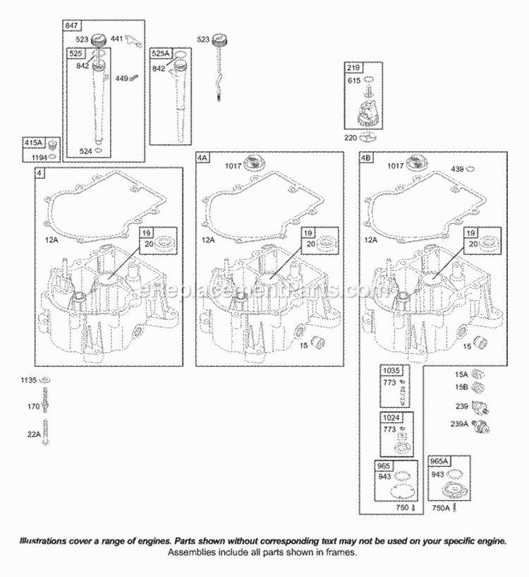 Sump Diagram and Parts List for 42D707-2298-E1  Briggs and Stratton Engine